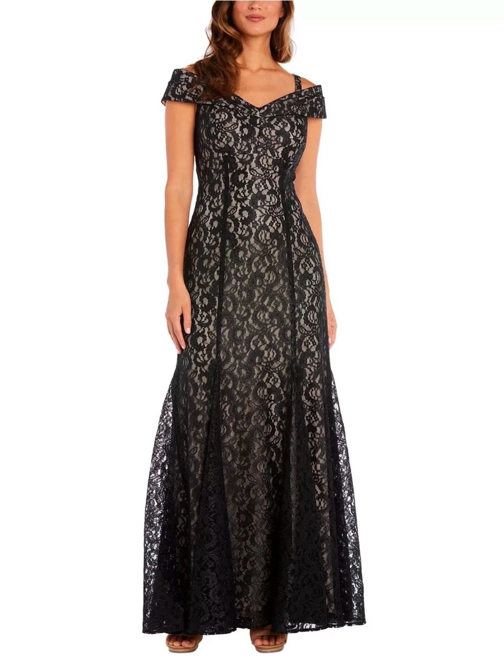R&M Richards Black Glitter Lace Off Shoulder Mermaid Formal Gown 22W